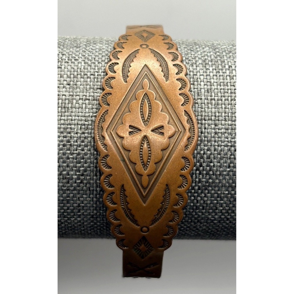 Vintage Southwest Style Copper Cuff Bracelet Stamped Geometric Bracelet 6.5"
